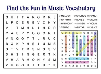 Music Vocabulary Word Search Puzzle with Answers for Educational Fun