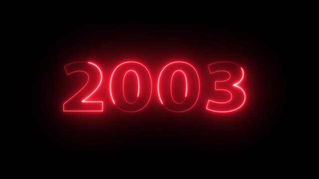 2003 Neon Text Animation. Glowing Countdown Number 2003. Animated Luminous Important 2003 Year. Transparent BG Dynamic Colorful Loop.