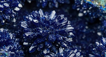 Dazzling Deep Blue Azurmalachite Crystal Cluster Macro