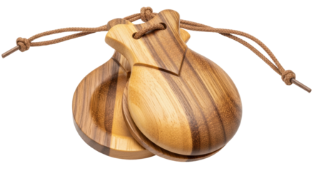Isolated Pair of Wooden Castanets