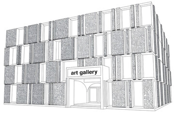Modern art gallery building, facade design.
