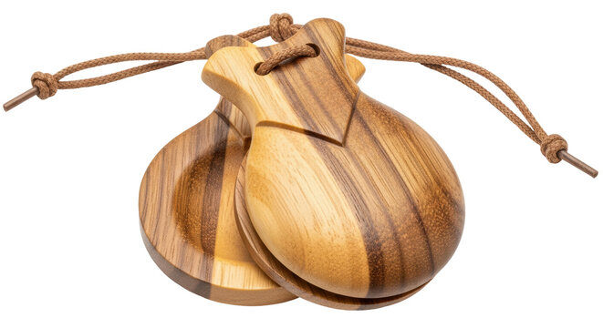 Isolated Pair of Wooden Castanets