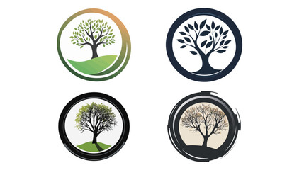 Creative logo design combining a camera lens with a tree silhouette, symbolizing nature photography, environmental awareness, and sustainable vision, perfect for eco-friendly brands, photographers