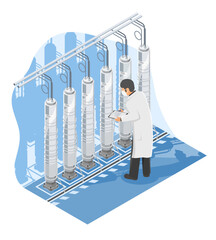 Naklejka na ściany i meble Scientist monitoring uranium enrichment centrifuges in a secure nuclear facility for energy production and atomic research purposes