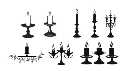 Candle Holder Silhouette Vector &ndash; Elegant Vintage Candle Stand Illustration on White Background