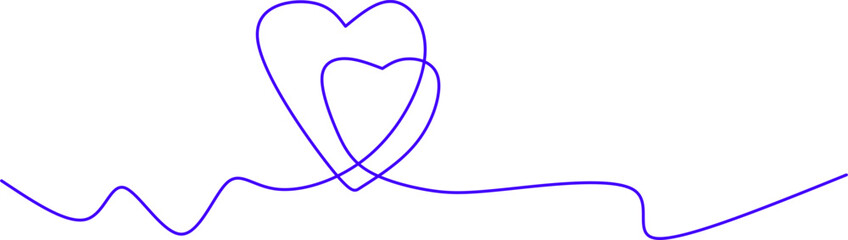 Minimalist one-line drawing of two intertwined hearts. Symbolizing love, connection, romance, and unity, perfect for wedding, Valentine's, or romantic-themed designs and branding.