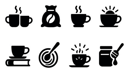 Fototapeta premium Coffee silhouette icon set. beverage-themed symbols for cafes and coffee shops