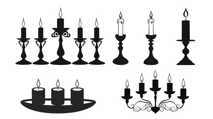 Candle Holder Silhouette Vector &ndash; Elegant Vintage Candle Stand Illustration on White Background
