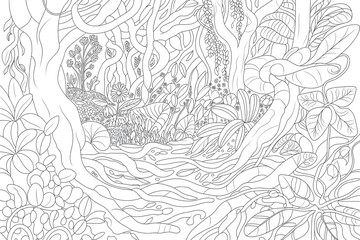 Intricate jungle path, winding through dense foliage.
