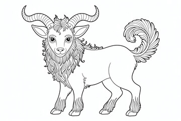 Furry goat-like creature with ornate horns and tail.
