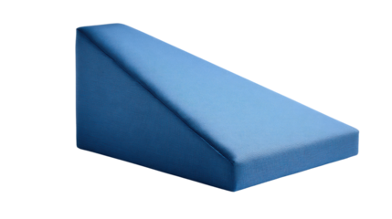 Blue triangular wedge shape cushion, perfect for supporting various postures, isolated on a white background.