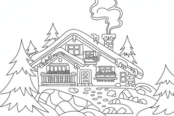 Obraz premium Snowy mountain chalet nestled in a pine forest. 