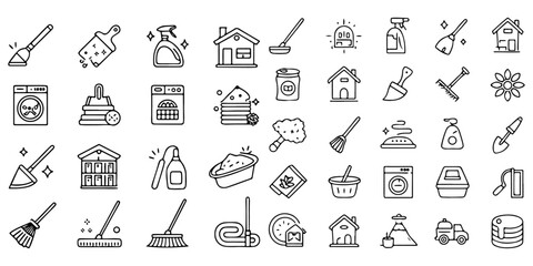 Naklejka premium Extensive collection of cleaning house and home maintenance icons set, vector art