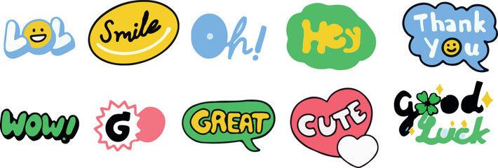 Text Stickers &ndash; Great, Oh!, Hi, Words, Labels, Cute, Colorful