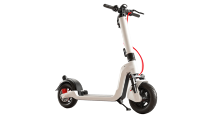 Electric scooter with a sleek design, white isolated background.