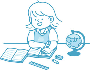  Girl Reading Book with Globe – Study, Education, Geography, Learning, Child, Classroom