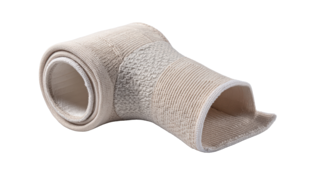 Elastic bandage rolled up on a white background, ideal for medical and sports use.