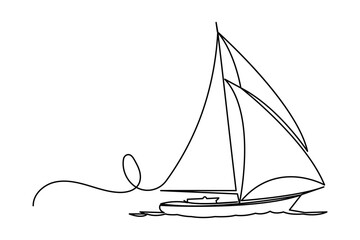 Sailboat icon continuous one line drawing and minimalist style isolate outline illustration