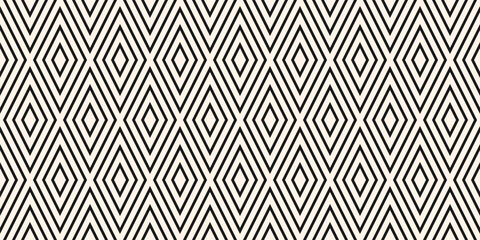 Abstract vector geometric seamless pattern. Black and white background. Simple  texture with rhombuses, diamonds, lines, stripes. Minimal monochrome tartan ornament. Repeated design for decor, print