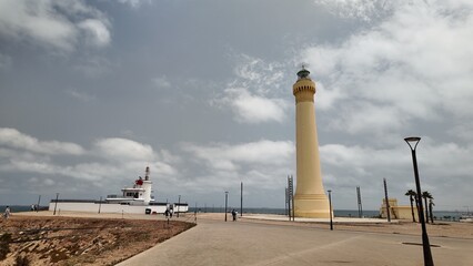 El Hank Lighthouse in Casablanca, Morocco – Iconic Coastal Landmark under Dramatic Sky June 21,...