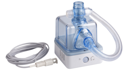 Medical device for respiratory therapy, clear background.