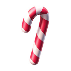 Festive red and white striped candy cane isolated on transparent background for Christmas designs