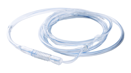 Medical oxygen nasal cannula on a white isolate background.