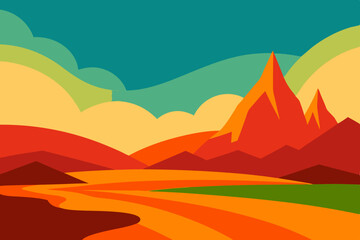 Abstract autumn landscape with mountains and river