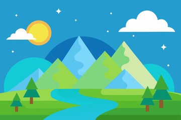 Flat design mountain landscape illustration