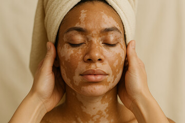 Serene woman embracing self-care with skincare routine and towel wrap