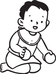  Cute Baby Crawling, Black and White Line Drawing, Toddler Character, Childhood Growth Sketch Vector