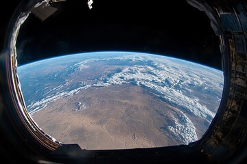View of Earth from space captured during low-light conditions showcasing urban lights and natural atmosphere
