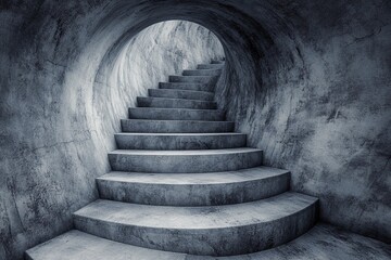 Steps lead into an endless circular tunnel creating a mysterious atmosphere with a sense of depth and intrigue