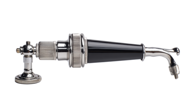 Vintage metal telephone receiver on white isolated background.