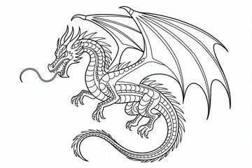 Dragon with outstretched wings, powerful and majestic.
