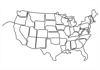 Line Drawing of the United States Map.  line icon-continuous line drawing. Editable stroke.