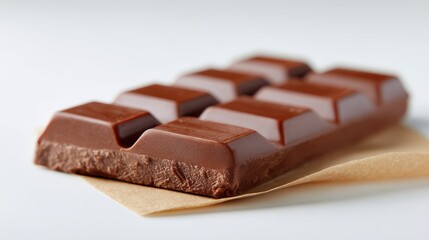 Chocolate bar unwrapped on white background
