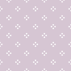 Cute vector minimalist seamless pattern. Subtle floral geometric texture. Abstract minimal background with small flower silhouettes, petals, heart shapes. Light pink repeat design for textile, print