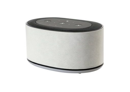 Wireless speaker with a sleek design and control interface.