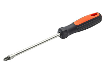 Screwdriver with an orange handle and metal shaft.