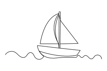 Sailboat icon continuous one line drawing and minimalist style isolate outline illustration