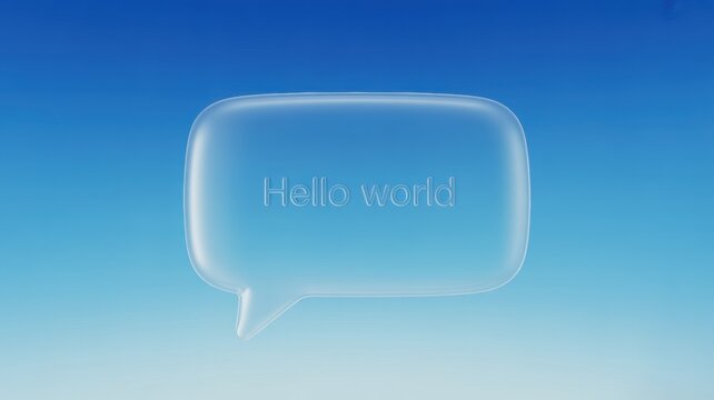 Transparent speech bubble with 'Hello world' text against a gradient blue background