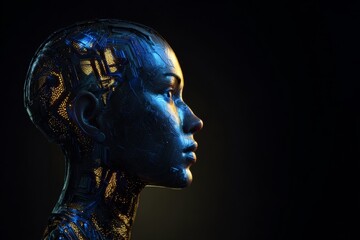Artificial Intelligence A Portrait of a Futuristic Android Against a Dark Background