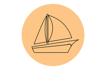 Sailboat icon continuous one line drawing and minimalist style isolate outline illustration
