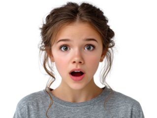 Girl's Astonishment: A young girl with wide eyes and parted lips expresses genuine surprise in this emotive close-up portrait.