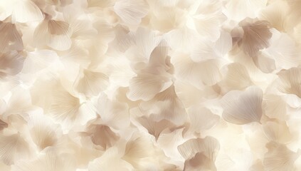 An ethereal abstract background with delicate, overlapping shapes in soft beige and cream tones, creating a luminous and gentle texture.