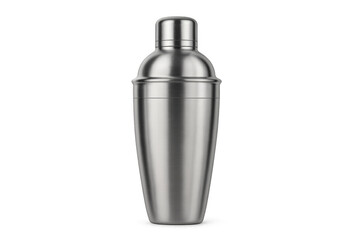 Realistic metal cocktail shaker on transparent background