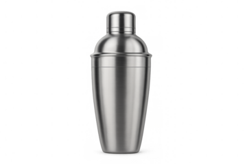 Realistic metal cocktail shaker on transparent background