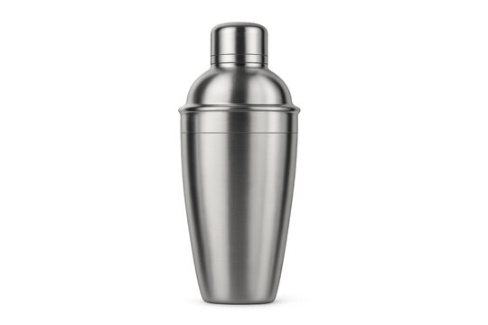 Realistic metal cocktail shaker on transparent background