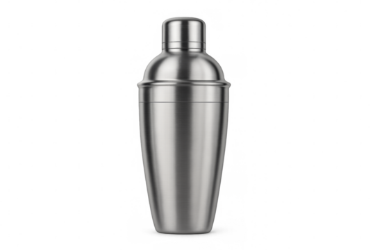 Realistic metal cocktail shaker on transparent background